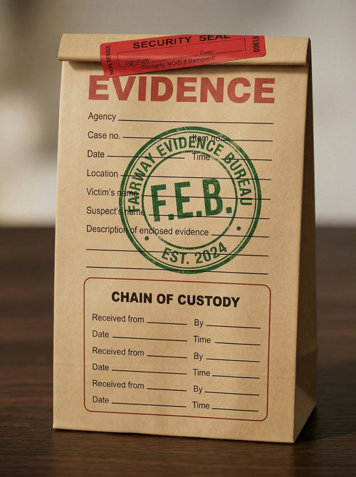 F.E.B. evidence bag with Bureau stamp